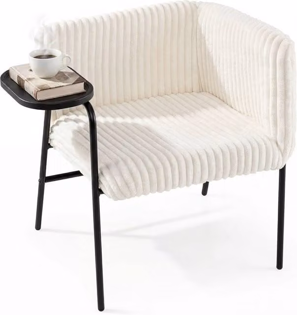 Costway Modern Corduroy Upholstered Accent Armchair in White