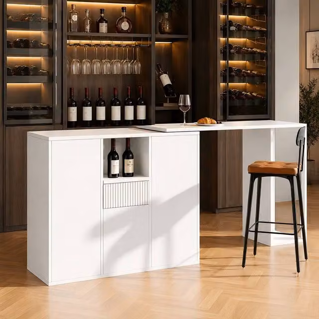 Merax Modern Swivelling Kitchen Island Bar Table with Storage in White