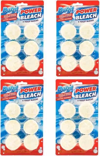 Duzzit Power Bleach Toilet Cleaning Blocks and Freshener Tabs, White, Pack of 6