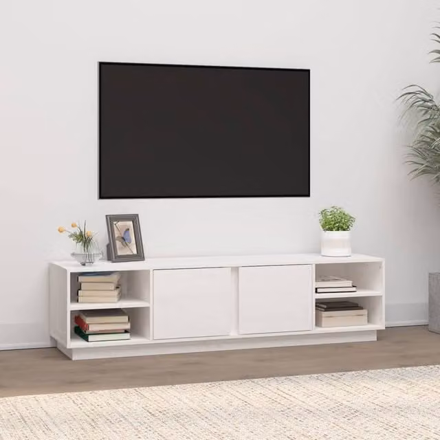 Berkfield Home White Rustic Solid Wood Pine TV Cabinet W: 156 cm, D: 40 cm, H: 40 cm – 1