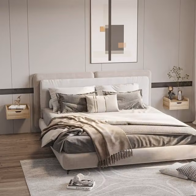 HOMCOM Set of 2 Wall Mounted Floating Nightstands in Natural