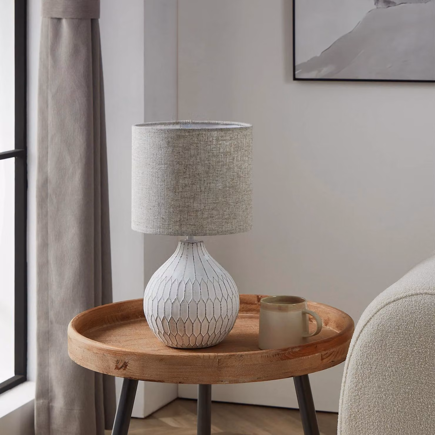 Eglo Bellariva Table Lamp in White Ceramic and Fabric with E27 Bulb Socket – 1