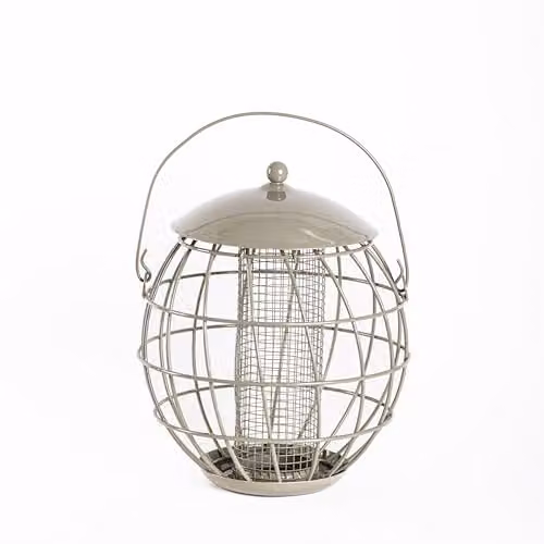 Happy Beaks Orbital Squirrel Proof Bird Feeder in Sage Green Steel Cage for Fat Balls, Peanuts, Seeds and Suet
