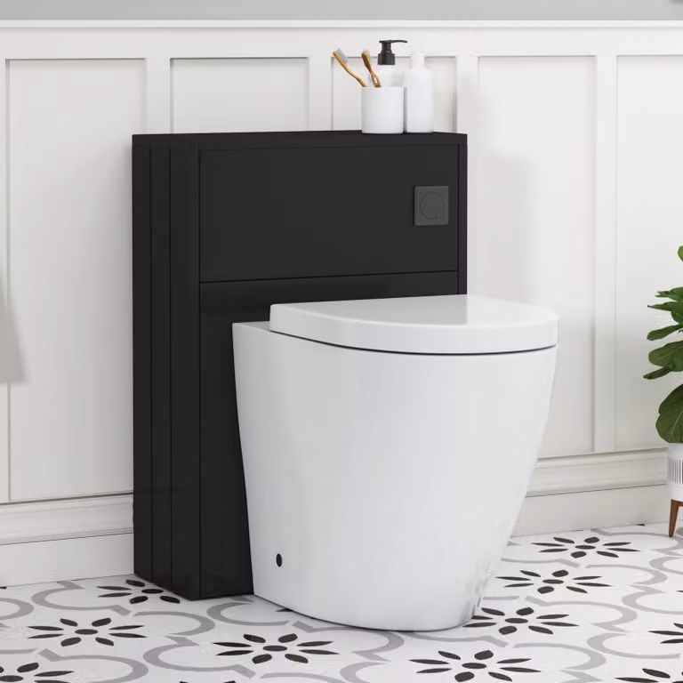 Royal Bathrooms Elmore Matt Nocturne Black Back to Wall WC Unit with Elva Rimless Short Projection Toilet Pan, Seat and Cistern, Width: 55 cm