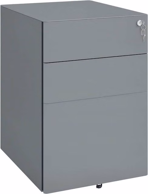 Rolipo 3-Drawer Lockable Steel Mobile Filing Cabinet in Grey – 1