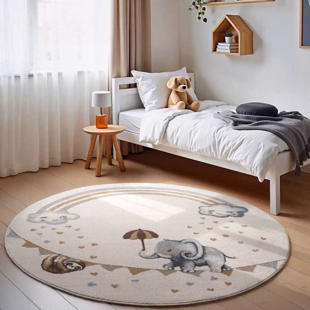 Villeroy & Boch Elephant Rainbow Boho Kids Rug in Cream and Multicolour, Diameter: 160 cm – 3
