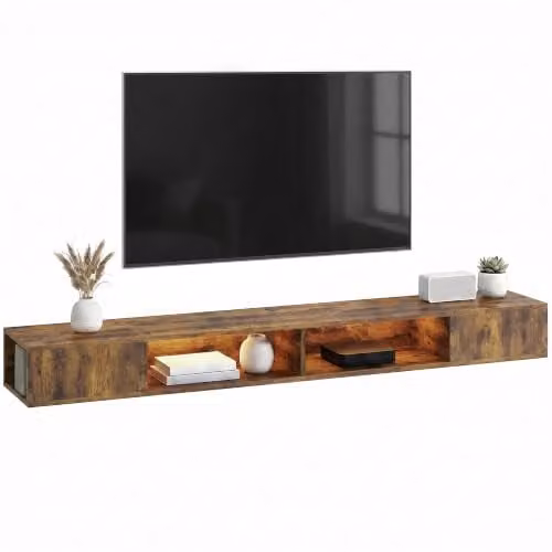 HOMCOM Industrial TV Stand with RGB LED Lights for TVs up to 75 Inch, Brown