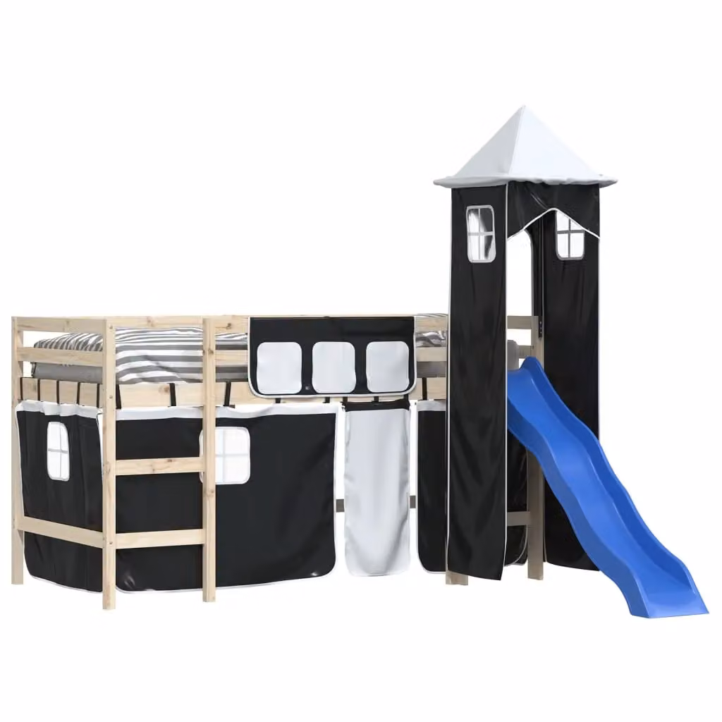 Berkfield Home Opaque Polyester Loft Bed Curtains in White and Black with Tower Design – 4