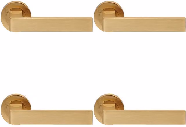 Loops 4 Pair Straight Square Handle on Round Rose Concealed Fix in Satin Brass