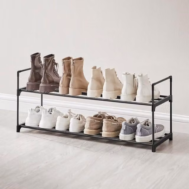 The Bazaarist 2 Tier Stackable Metal Shoe Rack in Black