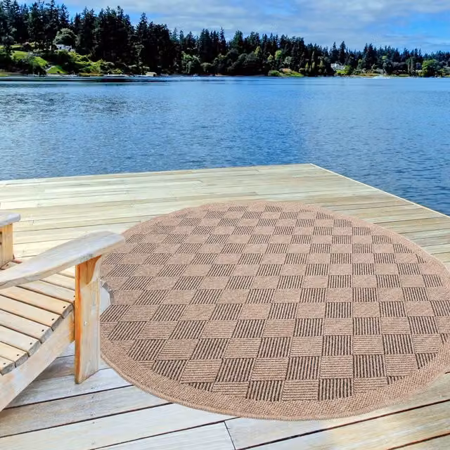 The Rugs Nature Collection Circle Diamond Outdoor Round Rug in Dark Grey