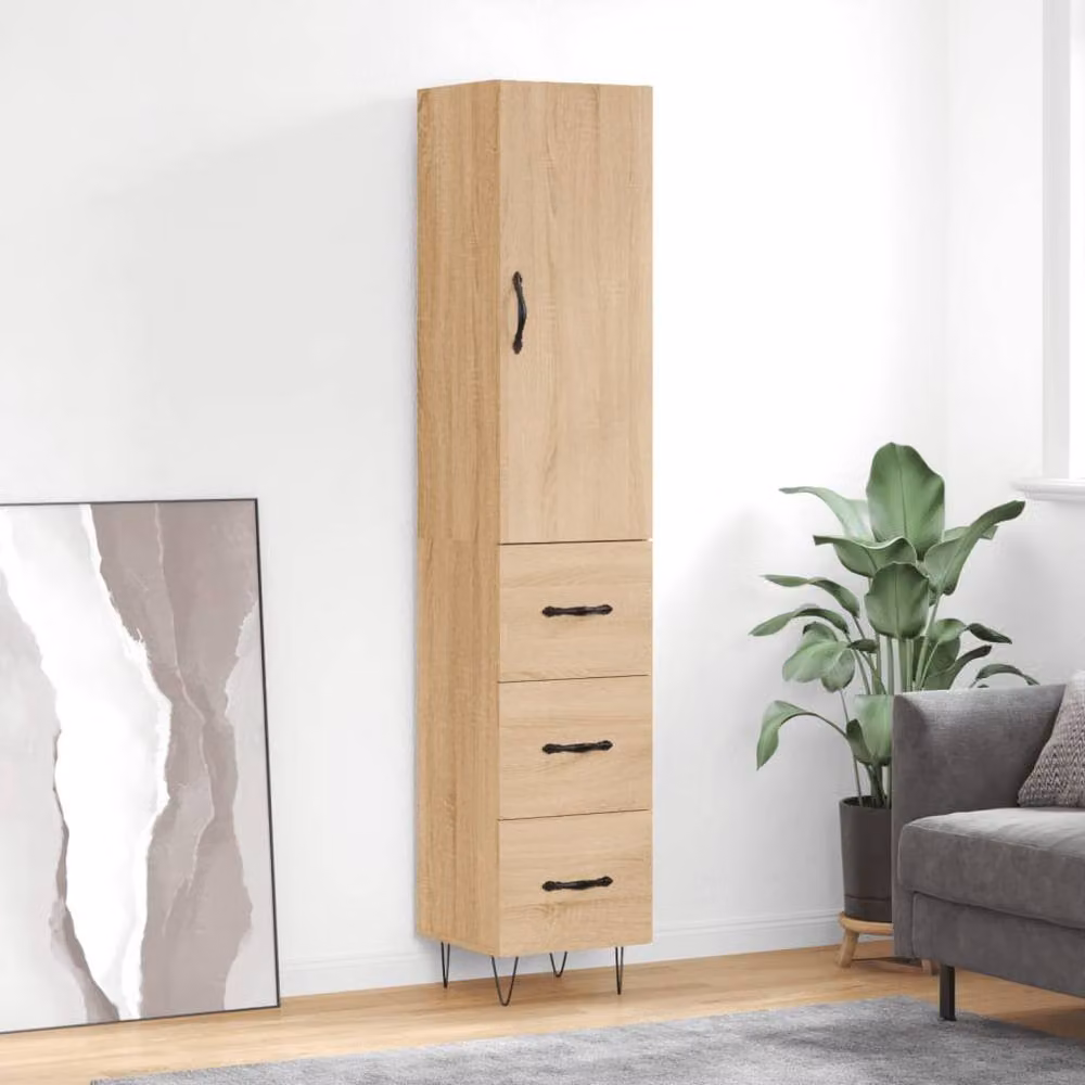 Berkfield Home Sonoma Oak Highboard in Beige and Brown, W/D/H: 34.5 x 34 x 180 cm – 2