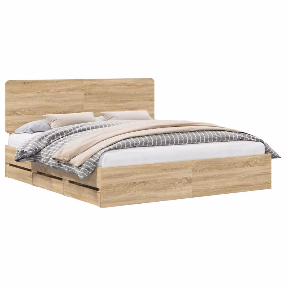 Berkfield Home Modern Bed Frame with Drawers in Sonoma Oak Brown, W/D/H: 200 x 200 cm – 2
