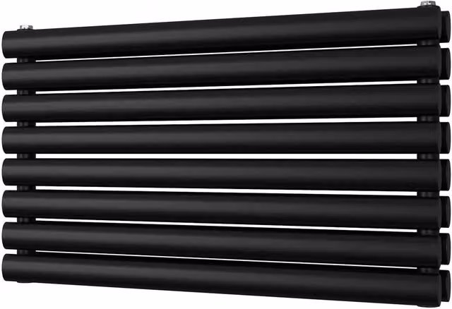 UK Radiators Omeara Axis Black Elliptical Tube Horizontal Designer Double Panel Radiator W: 80 cm, H: 46.4 cm