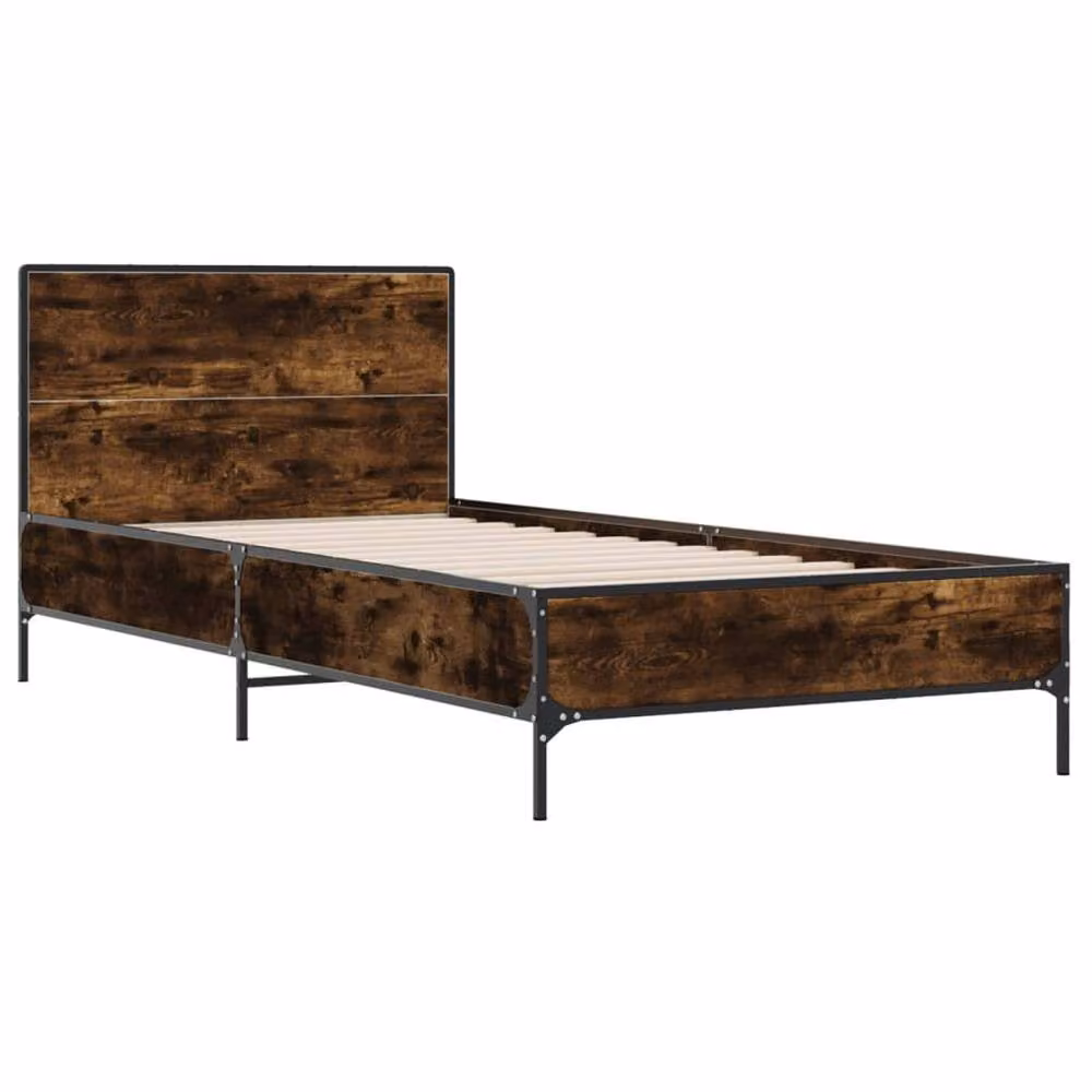 Berkfield Home Small Single Bed Frame in Smoked Oak and Brown, W/D/H: 75 x 190 cm – 3