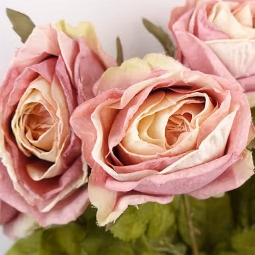 Leaf Design Pink Rose Artificial Textile Flowers – 3