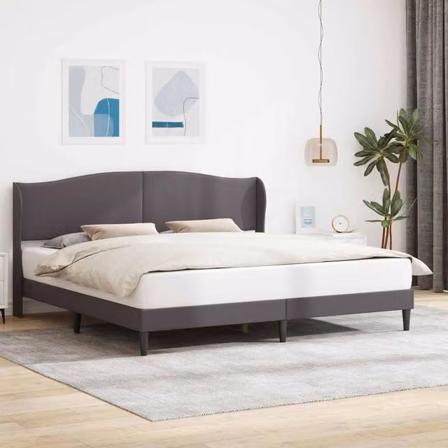 Berkfield Home Grey Faux Leather Upholstered Bed Frame with Headboard W/D/H: 180 x 200 cm