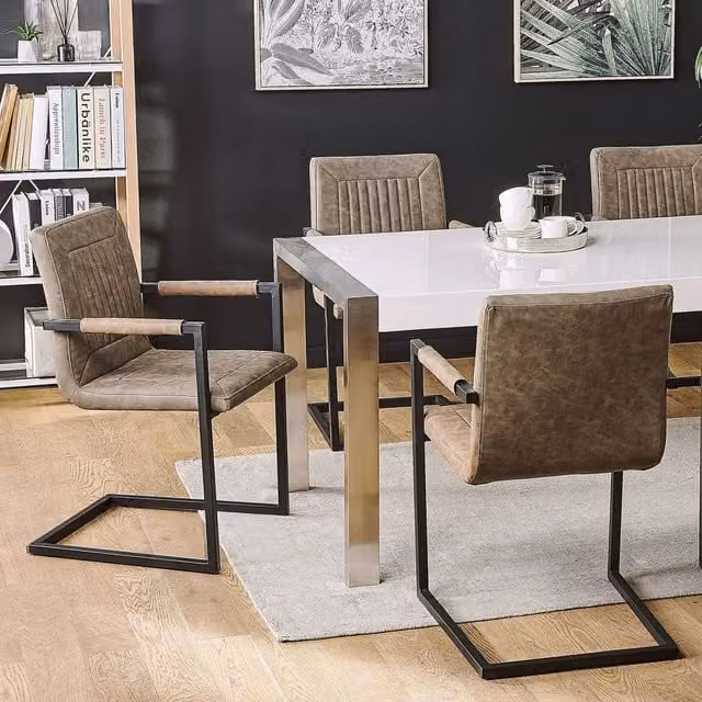 Wyld and Coco Luxor Cantilever Conference Chairs, Set of 2, Brown Faux Leather