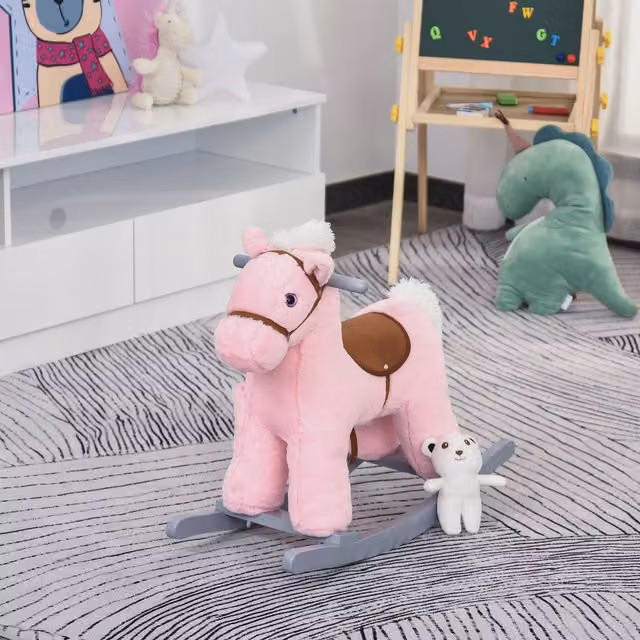 HOMCOM Kids Plush Ride-On Rocking Horse in Pink