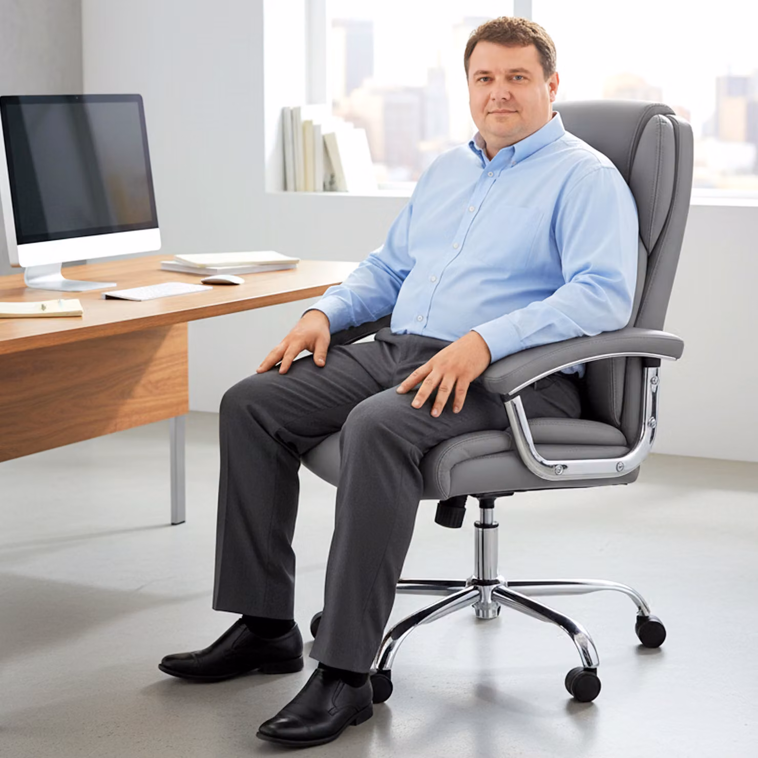 HOMCOM Big and Tall Executive Office Chair in Grey PU Leather with Headrest and Armrests, 180kg Capacity – 7