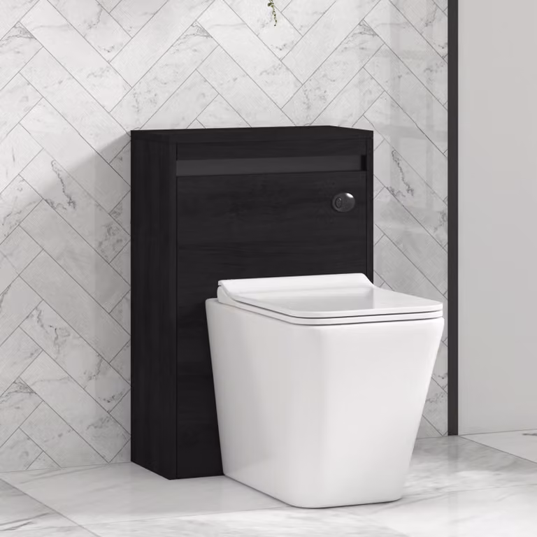 Royal Bathrooms Orion Hale Wall Mounted WC Unit with Elena Rimless Ceramic Toilet Pan, Slim Soft Close Seat and Cistern in Black and White