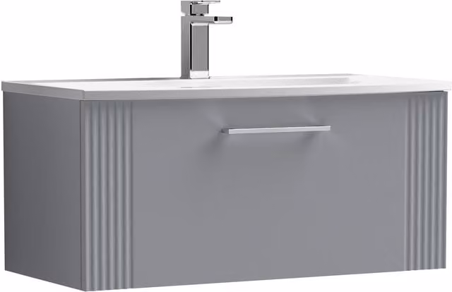 Balterley Wall Hung 1 Drawer Vanity Unit with Curved Basin, Satin Grey, Width: 80 cm – 1
