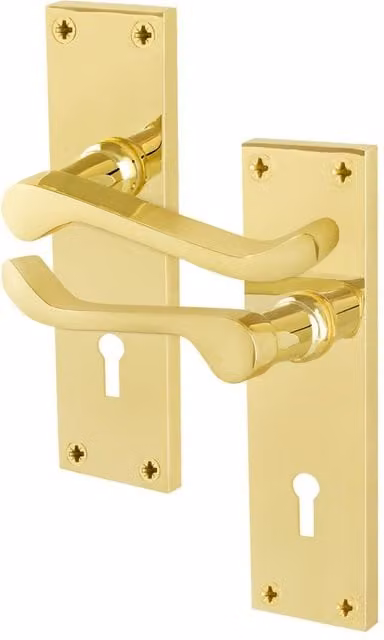 AFIT Polished Brass Scroll Door Handle Sashlock Victorian Pair in Gold – 1