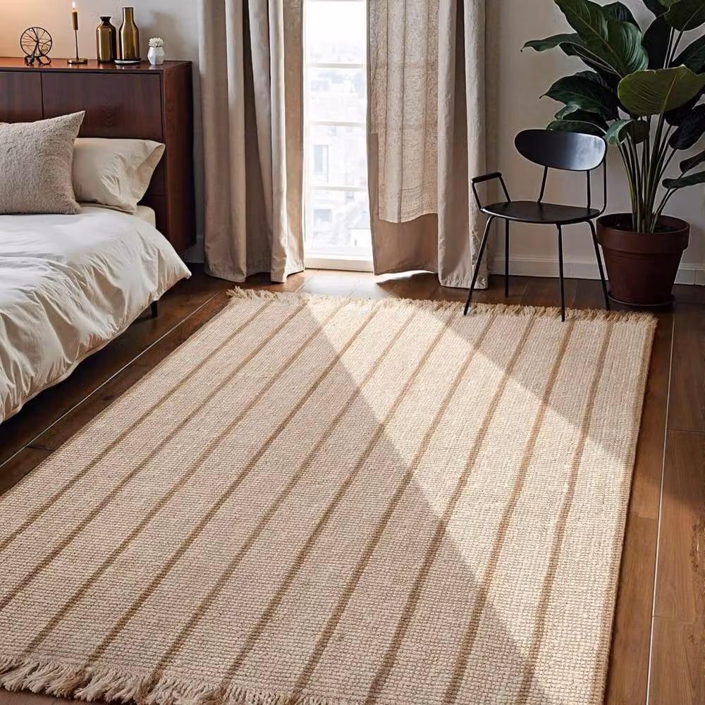 THE RUGS Sierra Jute Striped Hand Woven Rug in Beige and Gold, W: 200 cm, D: 300 cm – 3