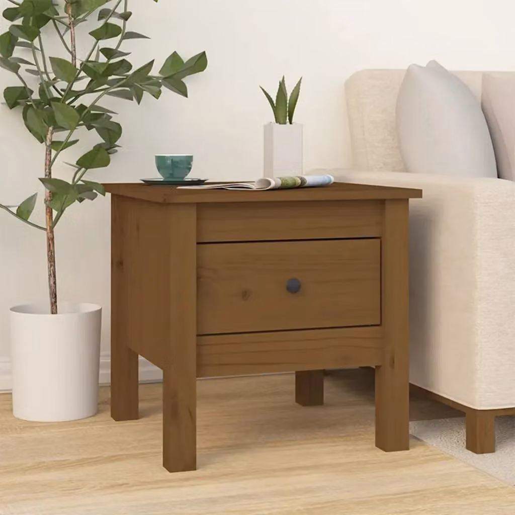 Berkfield Home Set of 2 Rustic Solid Wood Pine Side Tables, Honey Brown, W/D/H: 40 x 40 x 39 cm – 4