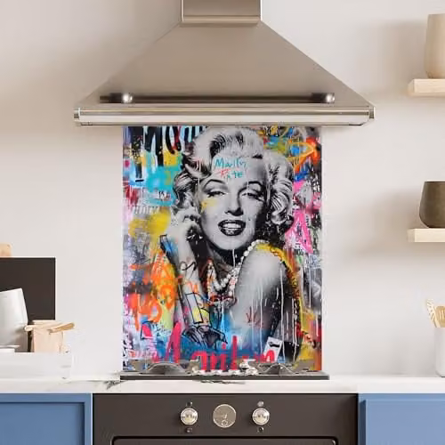 Marylin Monroe Toughened 6mm Glass Kitchen Splashback, Multicolour, W: 60 cm, H: 75 cm