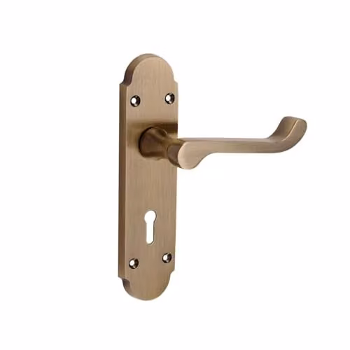 Golden Grace Victorian Scroll Door Handle with 3 Lever Lock and Long Backplate in Antique Brass – 2
