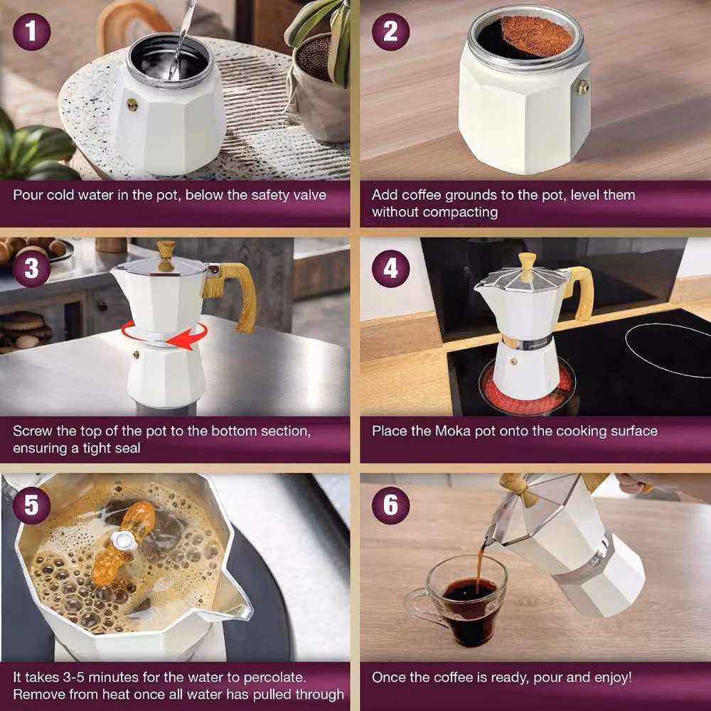 Andrew James Stove Top Moka Pot in White – 6