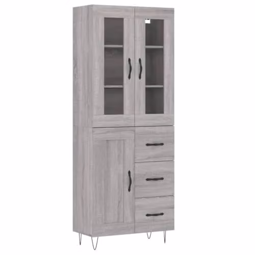 vidaXL Modern Grey Sonoma Highboard with Hinged Doors, W/D/H: 69.5 x 34 x 180 cm