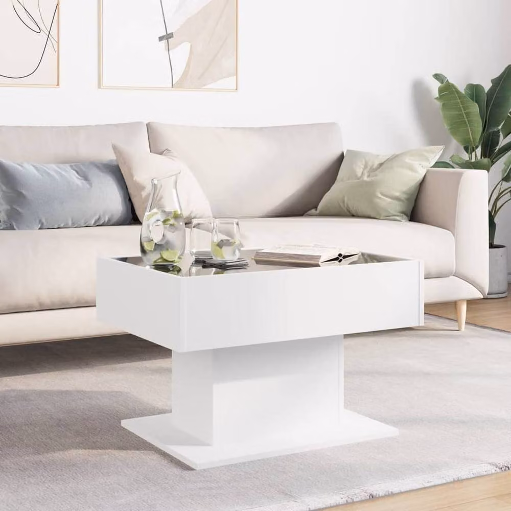 Berkfield Home Decorative White LED Coffee Table with Glass Top, W: 70 cm, D: 50 cm, H: 45 cm – 2