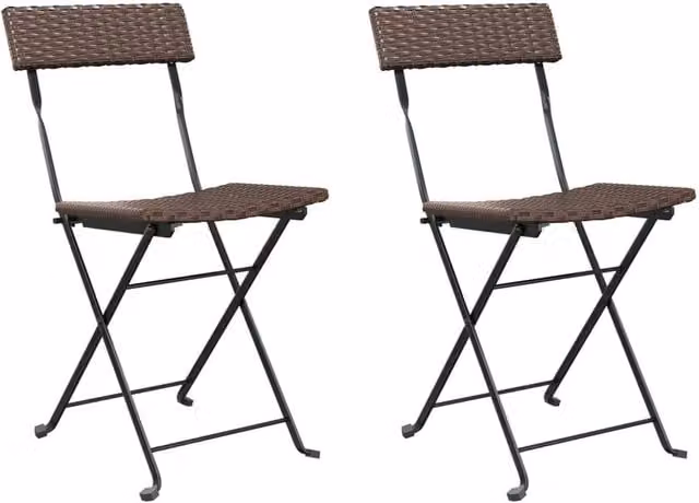 Berkfield Home Set of 2 Brown Poly Rattan and Steel Folding Bistro Chairs