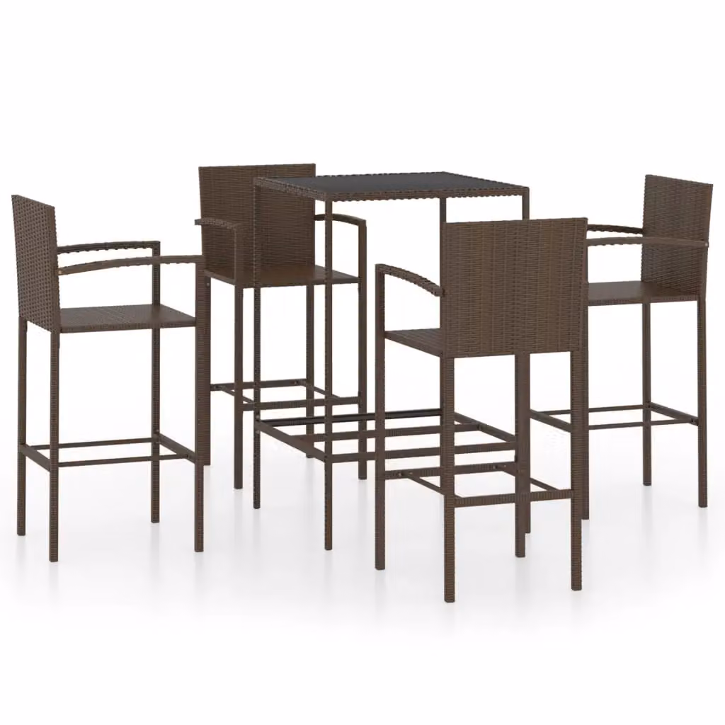 Berkfield Home 5 Piece Brown Poly Rattan Garden Bar Set with Glass and Powder Coated Steel – 2