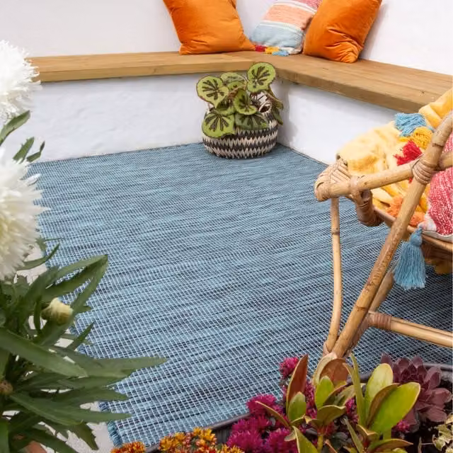 The Rug House Petrol Blue Flat Weave Indoor Outdoor Area Rug, W: 150 cm, D: 78 cm