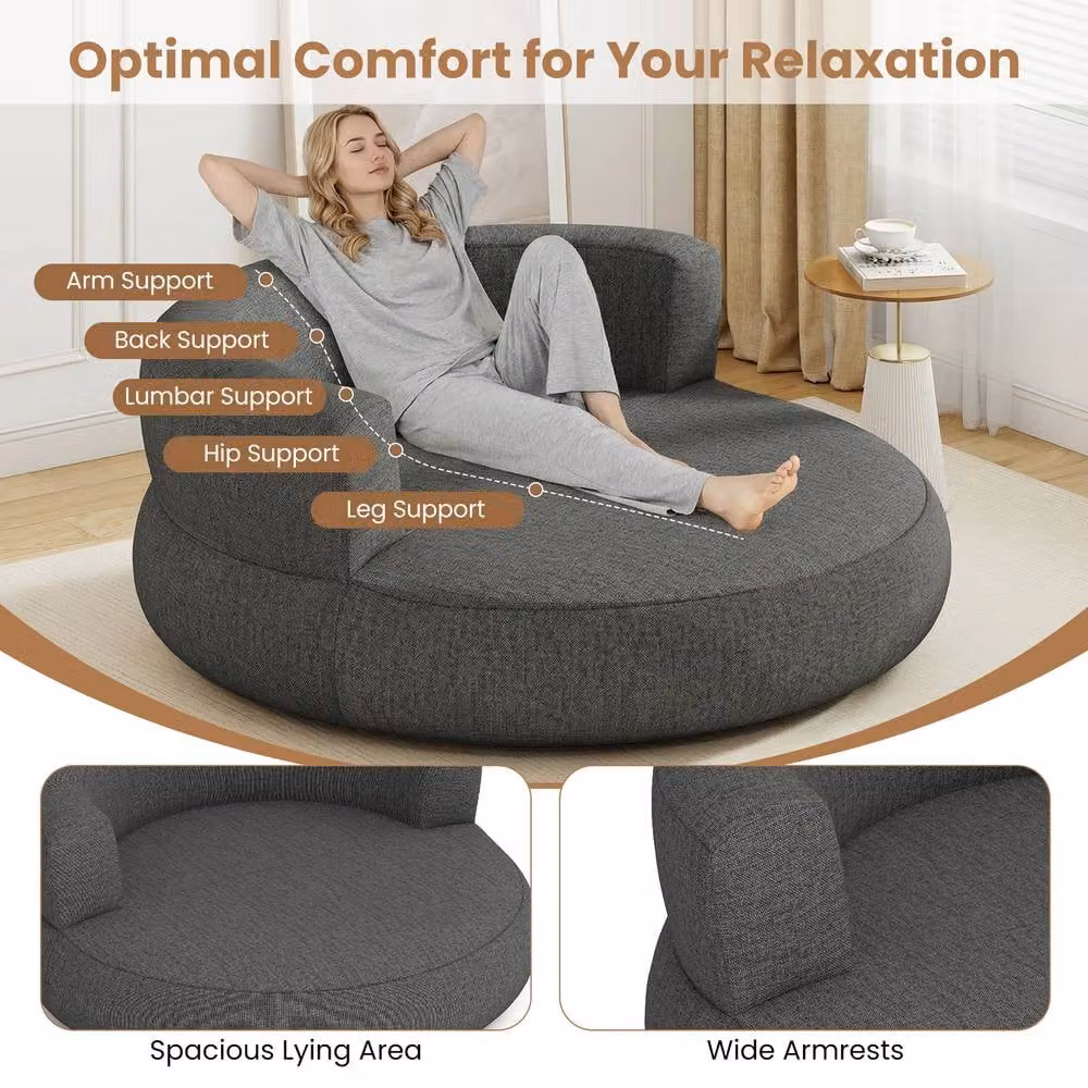 Costway Inflatable Air Sofa Lounger with Detachable Cover and Armrests, Grey – 5