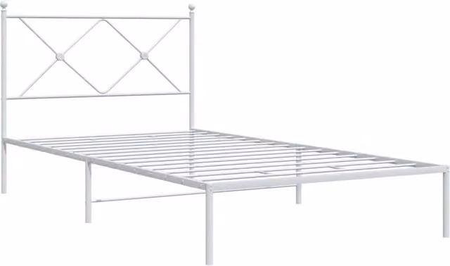 Berkfield Home Metal Bed Frame with Headboard, White, W: 112 cm, D: 207 cm, H: 90.5 cm – 1