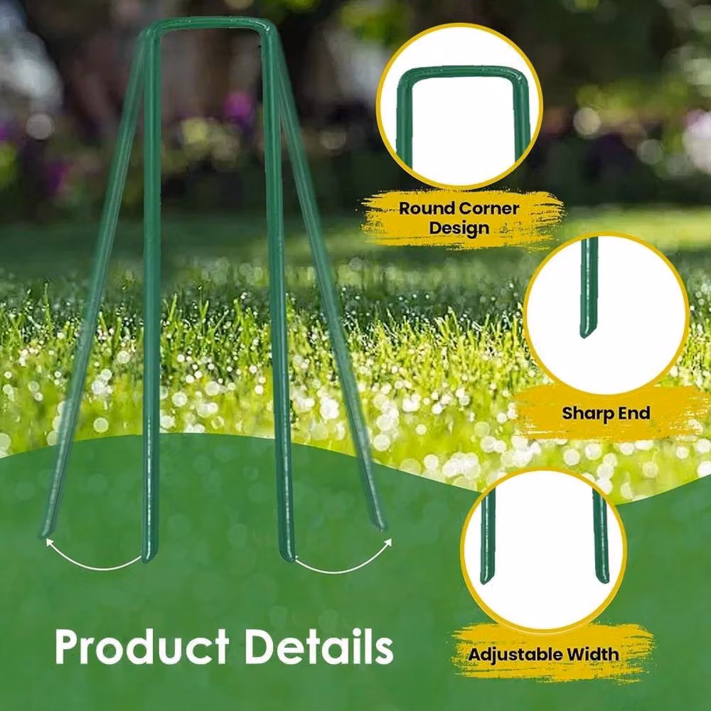 SPETLEK Heavy Duty Green Galvanised Steel Garden Ground Pegs, 100 Pack – 4