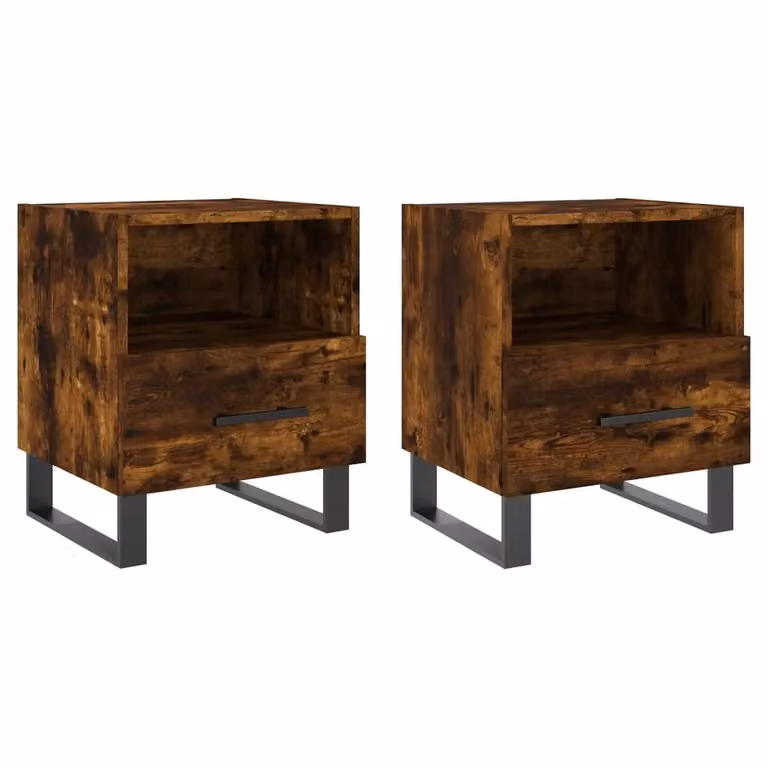 Berkfield Home Set of 2 Bedside Cabinets in Smoked Oak Brown, W/D/H: 40 x 35 x 47.5 cm
