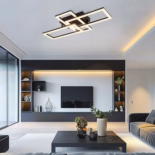 Netlighting Globo Lighting Adjustable Rectangular LED Ceiling Light in Black and Transparent Crystal, 24W, 3000K, W: 34 cm, D: 61.4 cm, H: 9.3 cm – 6