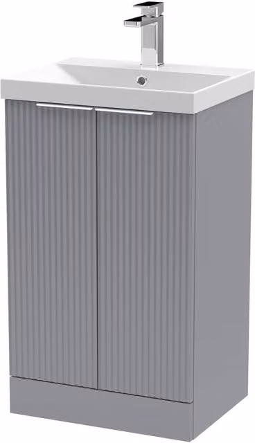 Balterley Tixall Fluted 2 Door Vanity Basin Unit in Matt Satin Grey, Width: 50 cm