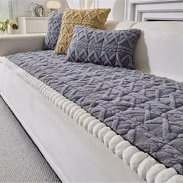 SPETLEK Non-Slip Thick Warm Plush Sofa Slip Cover in Grey, W/D/H: 70 x 240 cm – 1