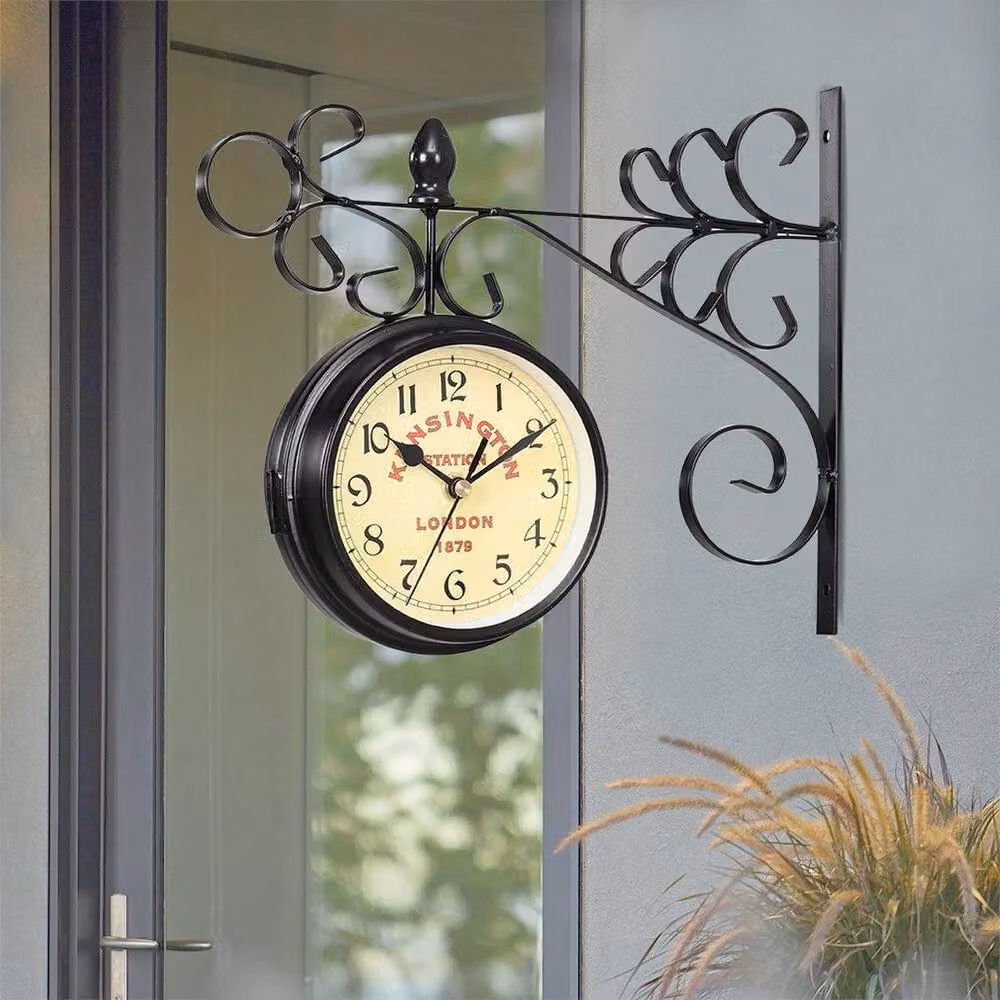 KORVIXA Vintage Round Double Sided Wall Clock in Black, Diameter: 100 cm – 4