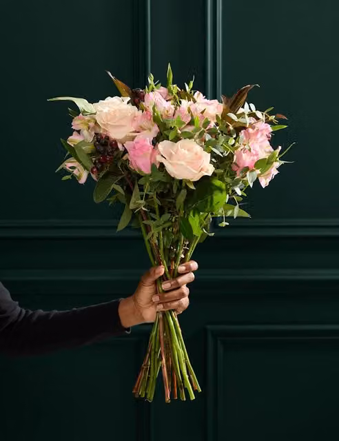 M&S Flower Market Vintage Rose, Hypericum and Eucalyptus Bouquet in Pink and Green