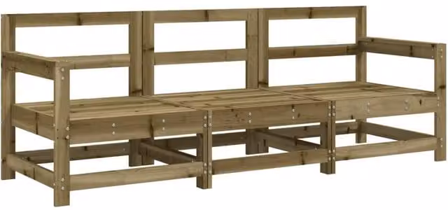 Berkfield Home 3 Piece Brown Pine Wood Garden Lounge Set – 1