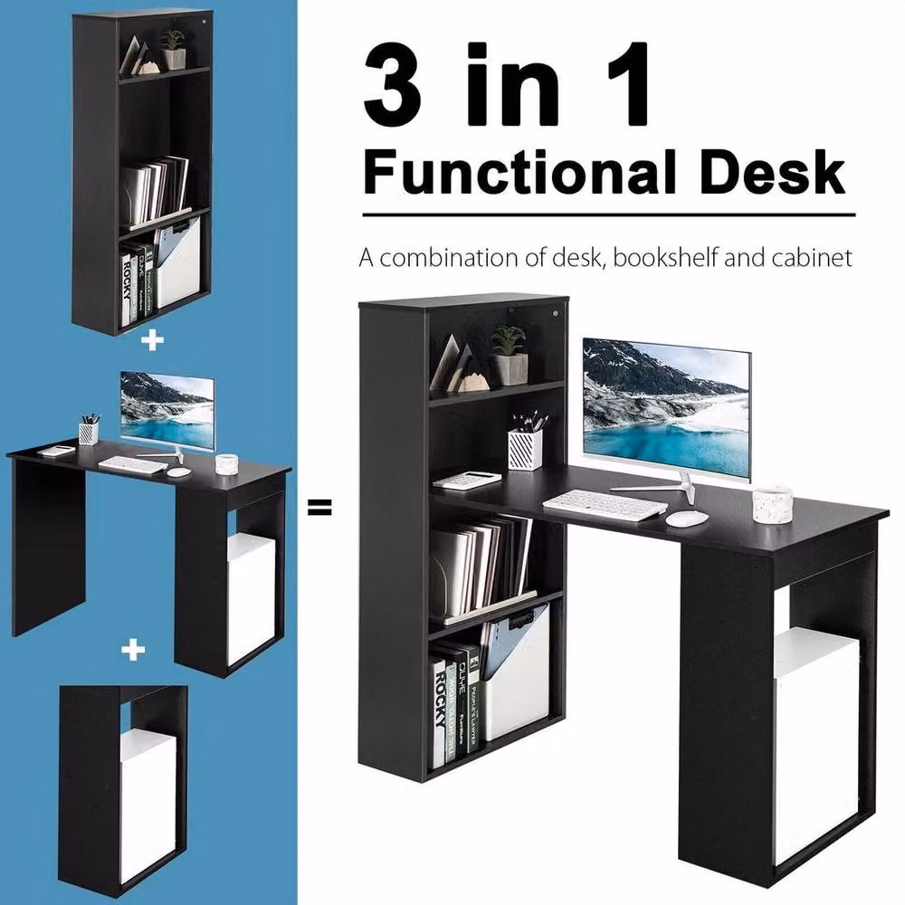 EONLION Modern Wooden Computer Desk in Black, W: 100 cm, H: 73 cm – 4