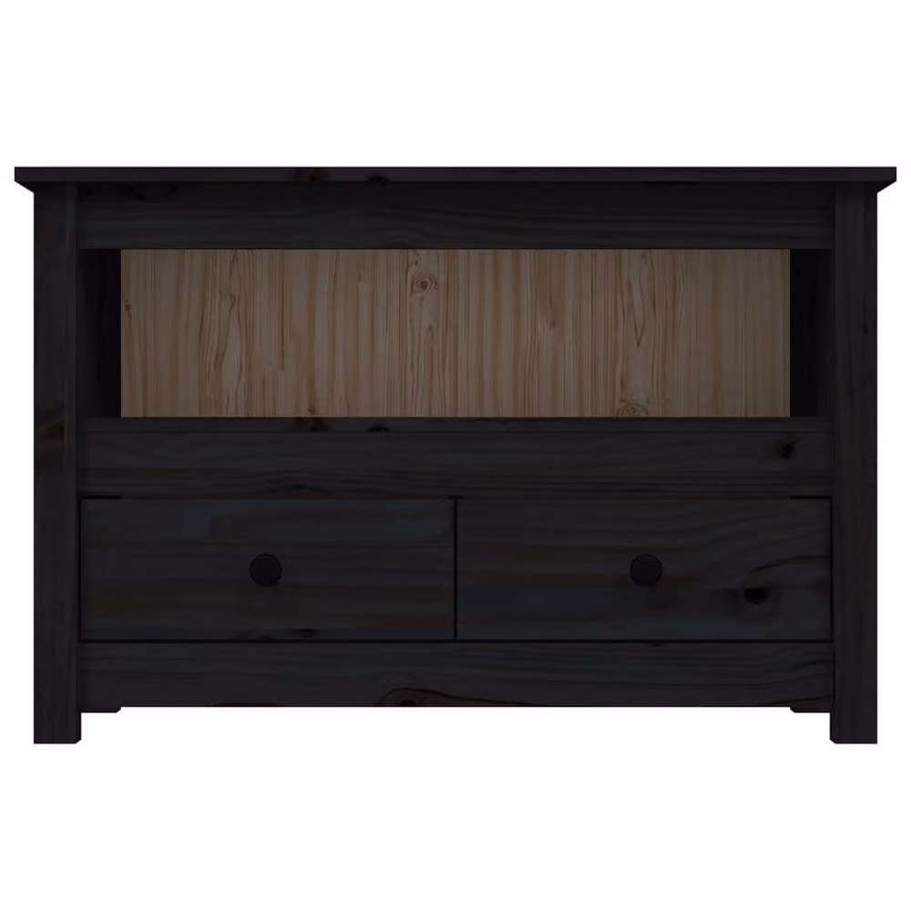 Berkfield Home Black Rustic Solid Wood Pine TV Cabinet W: 79 cm, D: 35 cm, H: 52 cm – 4