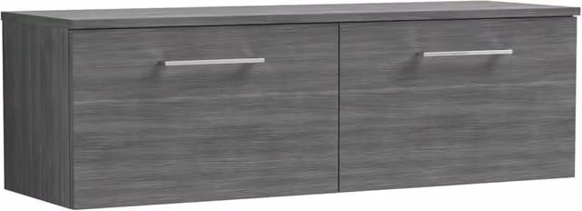 Balterley Level 1200mm Wall Hung 2 Drawer Unit with Worktop in Anthracite Woodgrain Grey Matt